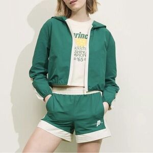 Prince Green Jacket Windbreaker Zip Hooded Cropped and shorts Logo Size xs